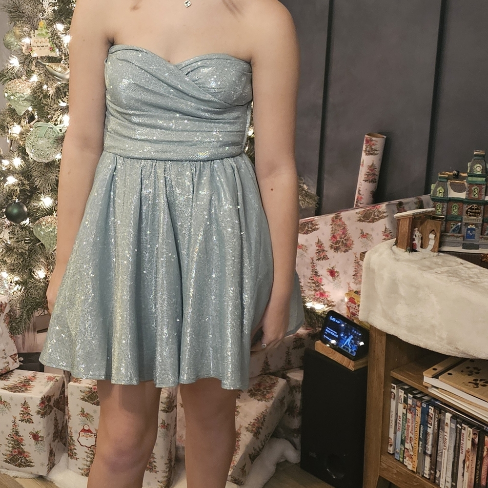 Strapless Blue Sequin Dress